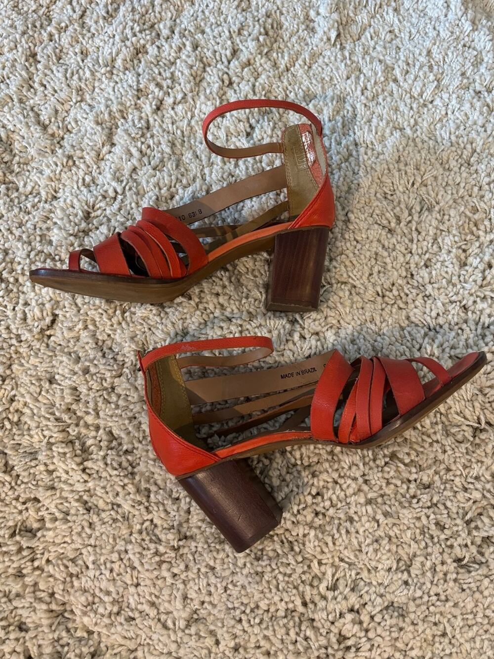 Klub Nico Orange Block Heel Sandals Size 8